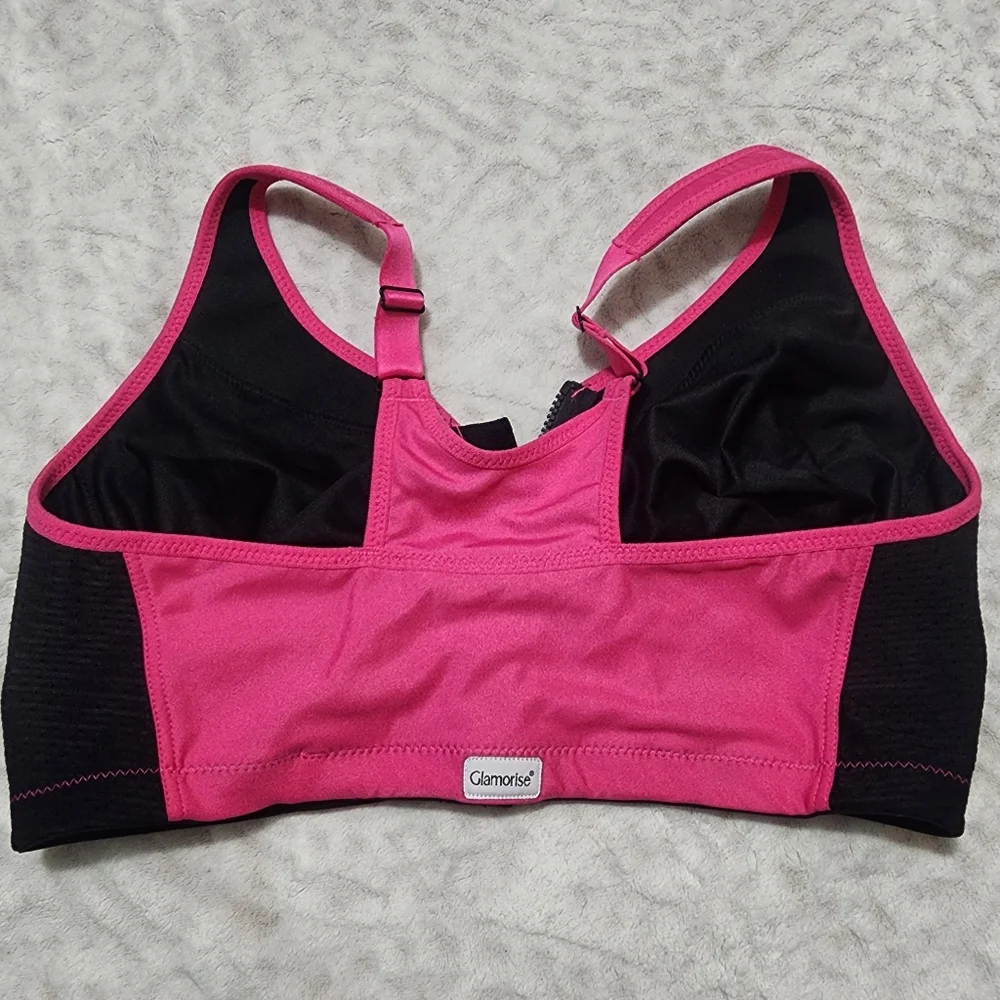 Glamorise Pink and Black Women's High-Impact Sport Bra Size 38G 1266